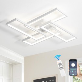 Modern LED Ceiling Light, kitchen light fixtures, Square LED Flush Mount Ceiling Light, APP and Remote Control Dimming with Memory 3000K-6500K for Dining Room, Living Room, Bedroom, Office (White)