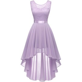 BeryLove Formal Dress for Women 2025 Wedding Guest Holiday Vacation Prom Dress for Teens Sleeveless Lace Chiffon Floral Bridesmaid Cocktail Homecoming Elegant Party Midi Dress 35 Lavender L