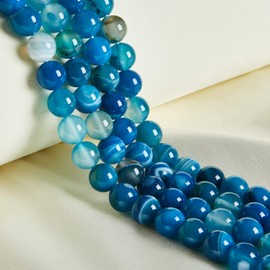 45 abalorio de ágata a rayas azules naturales de 8 mm, abalorio redondas sueltas para hacer joyas