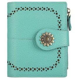 Lavemi Womens Leather Wallet Small Compact RFID Blocking Credit Card Case Purse with Zipper Pocket, Pebbled Tiffany Blue