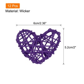 MECCANIXITY 12Pcs Heart Shaped Rattan Ball Vase Filler Natural Rattan for Valentine's Day Decoration Wedding Home Decoration Dark Purple 2.36 in