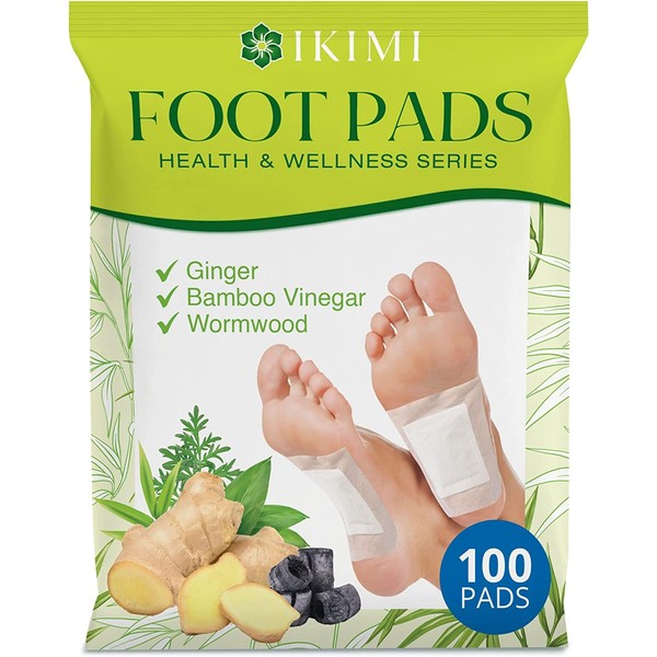 IKIMI 100 Ginger Foot Pads for Better Sleep, Stress Relief and Foot Care - Bamboo Vinegar and Wormwood Powder Patches