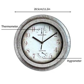 maxant Wall Clock with Thermometer and Hygrometer, Vintage Silent Non-Ticking Wall Clocks, Easy to Read Waterproof Decor Quartz Clock for Outdoor/Indoor Patio Pool Garden Kitchen Living Room (Silver)