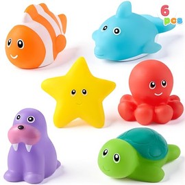JOYIN - 6 juguetes de baño de animales marinos, sellados y sin agujeros y sin moho, juguetes de bañera para niños, no tóxicos y vehículos de agua suav
