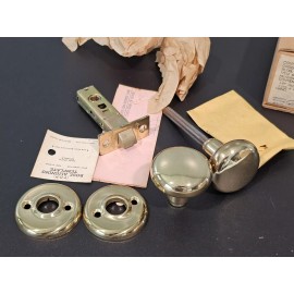 Lockwood 1900 Polished Bright Brass Passage Door Knob Set 1-3/8" Setback Antique