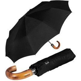 Doppler Magic Strong Men's Pocket Umbrella with Wooden Round Hook Handle, black, Automatic pocket umbrella