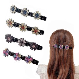 Pack of 4 Women's Hair Clips, Crystal Hair Clips, Braided Rhinestone Hair Clips, Double Layer Hair Clips with 3 Small Clips for Women and Girls, Daily, Party, Wedding (Colour3)