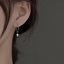 Inateannal Boho Star Hoop Earrings Silver Star Dangle Earrings Vintage Star Stud Earrings Celestial Star Drop Earrings Jewelry for Women and Girls