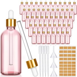 Lallisa Lallisa 48 Pcs Glass Dropper Bottles with Eye Dropper Dispensers Lab Dropping Bottles with 4 Pcs Long Pipettes 4 Funnel and 80 Label for Travel Cuticle Massage Essential Oils Perfume (Pink,4 oz)