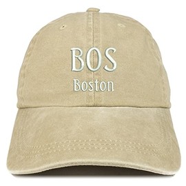 Trendy Apparel Shop BOS Boston Embroidered Pigment Dyed Washed Baseball Cap - Khaki