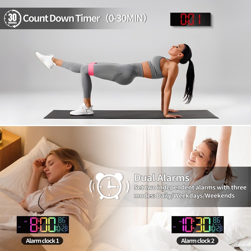 Mee 2ou 16.5" Large LED Wall Clock with Bluetooth Sync,