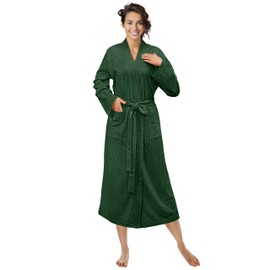 PAVILIA Green Women Waffle Knit Kimono Robe, Soft Cozy Breathable Lightweight Bathrobe with Side Pockets, Shower Spa House Long Robe for Women, 2XL/3XL