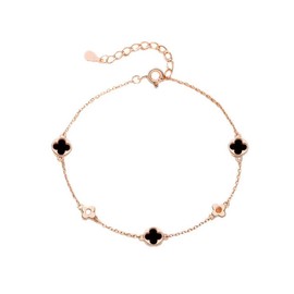 Z.Angie Women's Bracelet, Four Leaf Clover, Lucky Bracelet, Natural Agate, 925 Silver, 18K Gold RGP, Hypoallergenic Metal, Accessories, Mother's Day, Valentine's Day, Birthday Gift, Women's, Gift Box Included (Black Agate)