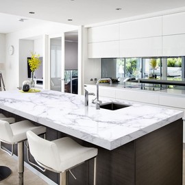 Arthome 30X254CM Papel de Mármol Impermeable Vinilo de PVC,a Prueba de Aceite,Papel de Granito Blanco/Gris,Papel de Vinilo de Mármol para Cubierta de Muebles,Encimera,Cocina,Estantes