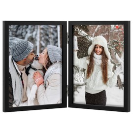 Frametory, Double 5x7 Hinged Picture Frame in Black - Stand on Desktop or Tabletop - Definition Glass - Classic Display for Photos and Memories, 2-5x7