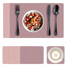 Bazasa Placemats, Set of 6, Faux Leather, Washable and Table Coasters, Heat Resistant, Double-Sided Placemats, Non-Slip Place Mats with Coasters for Home, Kitchen, Restaurant and Hotel (Purple Red &
