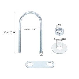 sourcing map Round U-Bolts, 1 Set 40mm Inner Width 90mm Length M6 Zinc-Plated Carbon Steel U Clamp Bolt with Nuts and Plates, for Boat Trailer