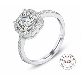 Unbranded White 14K Gold Plated S925 Sterling Silver CZ Wedding Engagement Adjustable Ring