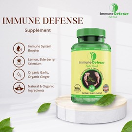 Immune Support Supplement - Natural & Organic Immune Boosters for Adults - Immunity Support with Vitamin C & Vitamin D, Garlic, Ginger, Lemon, Elderberry, Selenium & Zinc - 60 Capsules