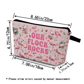 YULUENZE Flamingo Lovers Present Pink Flamingo Makeup Bag Our Flock Rocks Organizer Accessories Zipper Pouch Flamingo Bird Cosmetic Bag Present for Flamingo Lovers Women Friends