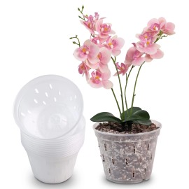 YIKUSH Orchid Pots with Holes 7 inch 10Pack Clear Orchid Pot Plastic Plant Po