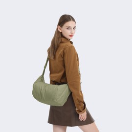 EnhbZoilism Unisex Nylon Handbag, Women's Hobo Men's Shoulder Bag, Crossbody Bag, Lightweight and Waterproof, Sling Bag with Adjustable Shoulder Strap, Wide Shoulder Strap, Green