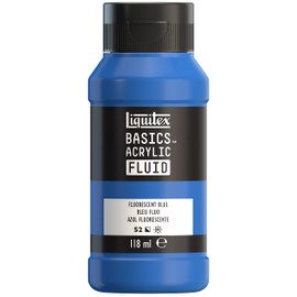 Liquitex Basics Acrylic Fluid Acrylic Paint with Flowing Consistency, Quick Drying, Non-Fading, Waterproof, Water-Based, 8870426, 118 ml Bottle, Fluorescent Blue