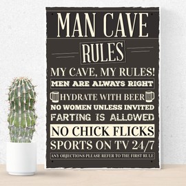 RED OCEAN Man Cave Rules Hanging Sign Funny Man Cave Shed Sign Grandad Present