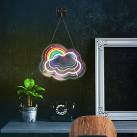 Rainbow Clouds Led Neon Signs For Wall Decor, Premium Acrylic LED Neon Light Hang With Metal Chain, USB Powered Bar Sign, For Home Bar, Garage Bar, Shop Pub, Bistro, Party, Man Cave, Convenience Stores,USB Operated,Dimmable Switch 13.8*10.23 inche