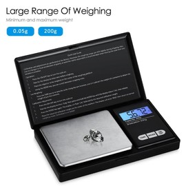 Digital Scales, Kitchen Scales Digital, Pocket Scales, 0.01g x 200g, Food Scale LCD Display, Jewellery Scales Weighing Machine Scales Gold Scale - Black