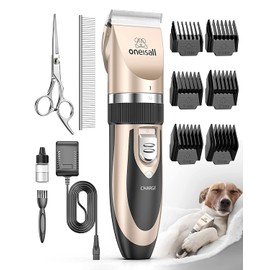 oneisall Dog Clipper Low Noise, Dog Grooming Kit with Rechargeable, Dog Shaver Cordless Electric Quiet Hair Clipper Set for Dog Cats Pets（Gold）