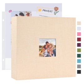 Mublalbum 12x12 Inch DIY Scrapbook Photo Album with 40 Plastic Sleeves 80 Pages Linen Cover 3 Ring Folder Binder for Wedding Baby Family and DIY Projects (Beige)