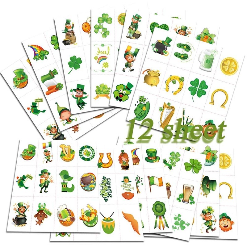St. Patrick's Day Shamrock Temporary Tattoos, Waterproof Body Face Stickers