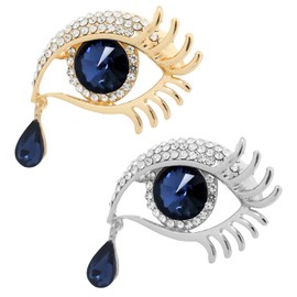 Honbay 2PCS Alloy Rhinestones Evil Eye Brooch Pins Good Luck Lapel Pins Demon Eye Corsage Breastpin