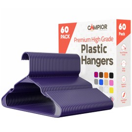 Purple Plastic Hangers 60 Pack– Heavy-Duty Plastic Hangers Slim and Space-Saving Hangers, Durable and Lightweight Hangers with Non-Slip Shoulder Notches for Slip Dresses, Suits, Jackets & Camisoles
