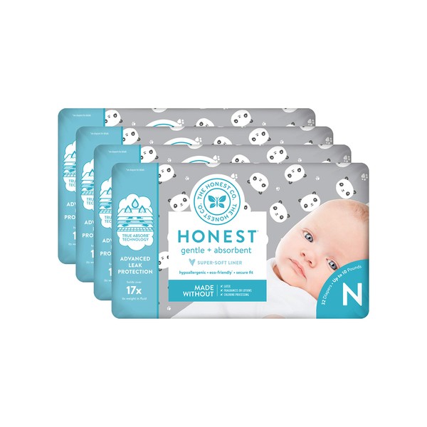 The Honest Company Diapers - Newborn, Size 0 - Pandas Print | TrueAbsorb Technology | Plant-Derived Materials | Hypoallergenic | (pack of 4)
