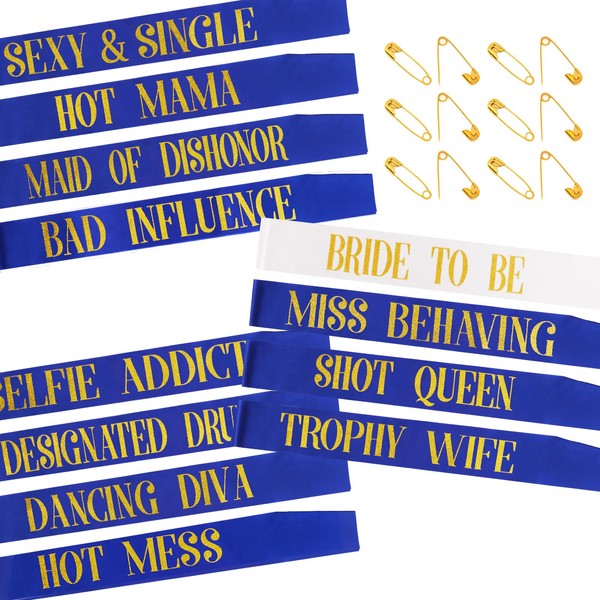 PHOGARY 12pack Bachelorette Sashes for Bachelorette Party - 11 Navy