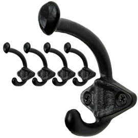 SKOLOO Black Cast Iron Wall Hooks - Farmhouse Style, Pack of 5, Dual-Direction Hanging Design - Ideal for Coat, Backpack, Towel - Perfect for Entryway, Mud Room, Bathroom Dry Area