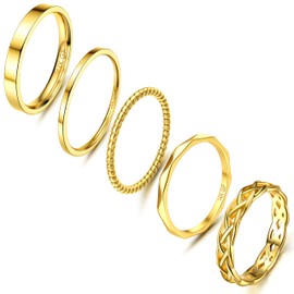 Thunaraz 14K Gold Filled Rings For Women Stacking Stackable Gold Rings Thin 1.5mm 3mm Thumb Phiky Finger Rings Statement Band Ring Stainless Steel Gold Rings Non Tarnish Fit Size 9