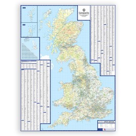 A to Z Roads Wall Map - Laminated Large Wall Map - Size: 120 x 174 cm - Clearly Shows Motorways, A B, Minor Road, Postcode Areas, London Inset With M25