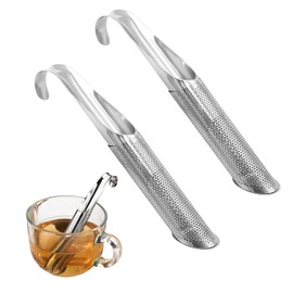 Tea Strainer, 2pcs Tea Infuser, Tea Strainers, Stainless Steel Long-Handle Filter, Stick Pipe Strainers with Hook, Suitable for Loose Leaf, Coffee, Spices, Home, Travel, Business