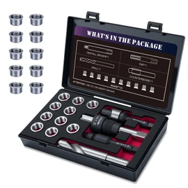 SENNMONN M14X1.5 Thread Repair Kit with Insert HSS Drill, Tap, Counterbore, Installation Driver,Tap Guides, Metric, 10PCS Stainless Steel Insert M14X1.5X 9.4MM