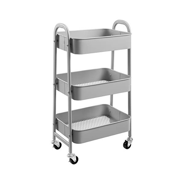 AGTEK Makeup Cart, Movable Rolling Organizer Cart, 3 Tier Metal