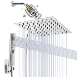 Regaderas para Baño con Filtro, 10"Cabezal de Ducha Antioxido, Filtro de Ducha de 20 Grados, Conjunto de Ducha de Alta Presión, Ducha de Mano con 3 Mo