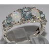 LetsBuyGold 925 Sterling Silver Natural Aquamarine and Opal Womens Band