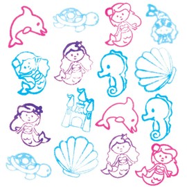 Baker Ross FC840 Mermaid Self-Inking Stampers - Pack of 10, Stamps for Kids, Party Bag Fillers for Kids, Teacher Supplies