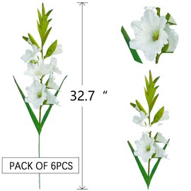 Raxcelivia Pack of 6 - Gladiolus Flowers Artificial Orchid Plants Long Silk Flower Stems Vase Table Kitchen Home Garden Party Wedding Decoration (White)