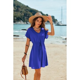 Ekouaer Women's Cover Ups Casual Swimsuit Coverups Flowy Tie Waist Beach Cover Up Dress(Snorkel Blue, X-Large)