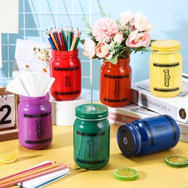 Mimorou 12 Pcs Teacher Pencil Holder for Classroom Back to School Crayon Painted Glass Mason Jar Bulk Lid Tissue Can Teacher Appreciation Gifts for Pencil Flower Storage School Classroom Decoration