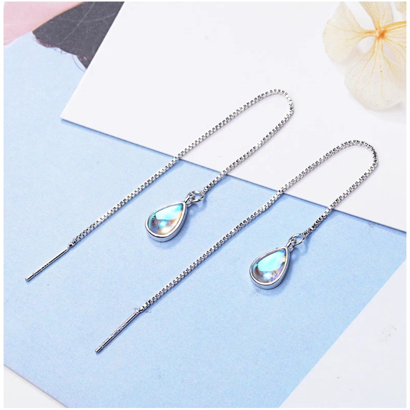 Unbranded 925 Silver Plated Opal Teardrop Ear Chain Thread Through